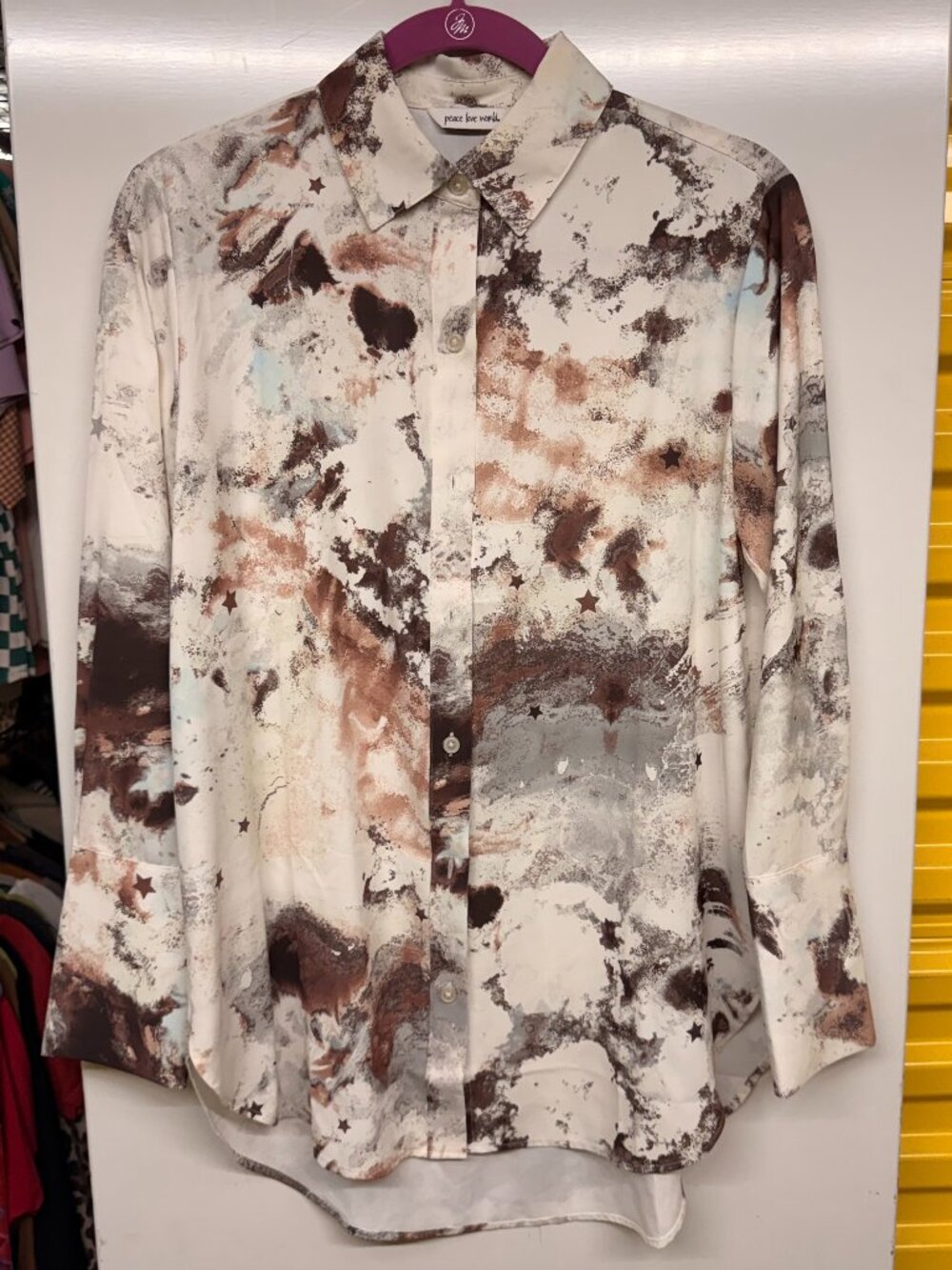 Peace Love World Celestial Abstract Drama Blouse - Cream - Size XXS